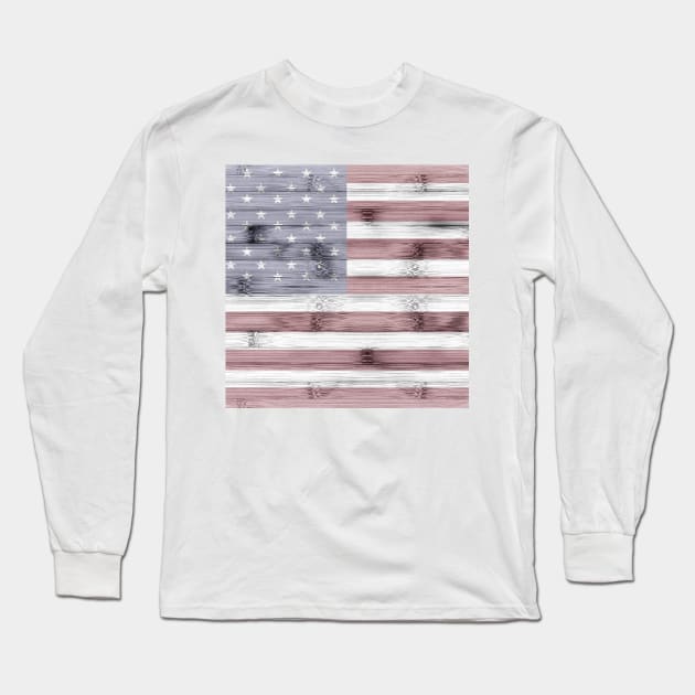 Rustic Red White Blue Wood USA flag Long Sleeve T-Shirt by PLdesign